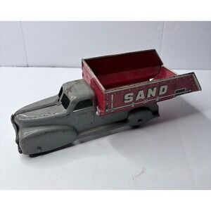 Vintage 1940s Marx Toys Pressed Steel Tin Litho Sand and Gravel Dump Truck Grey